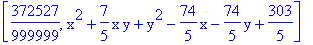 [372527/999999, x^2+7/5*x*y+y^2-74/5*x-74/5*y+303/5]